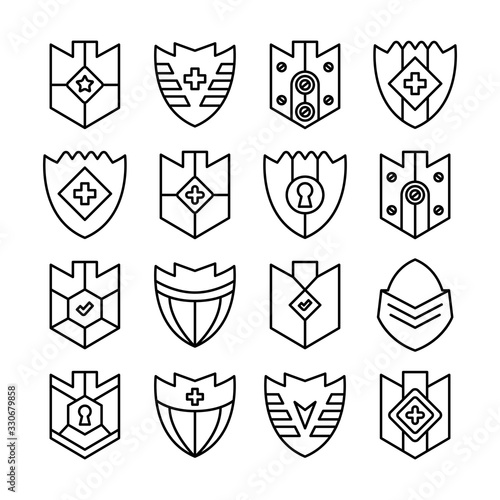 shield, badge and insignia icons set line design