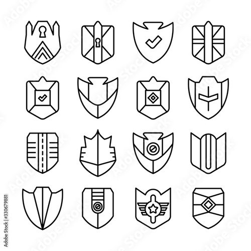 shield, badge and insignia icons set line design