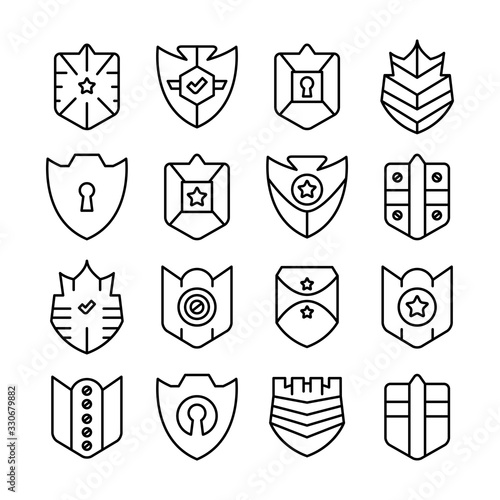 shield, badge and insignia icons set line design