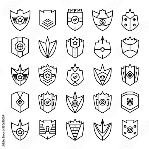 shield, badge and insignia icons set line design