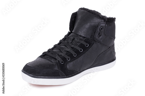 One graphite leather casual ankle sneakers shoe isolated white background