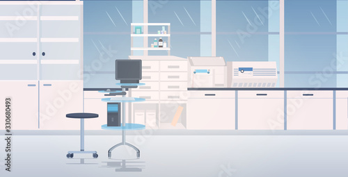 modern lab interior empty no people chemical laboratory with furniture horizontal vector illustration