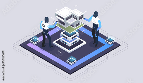 IOT online synchronization and connection via smartphone wireless technology. Smart house infographic. Concept home with technology system.