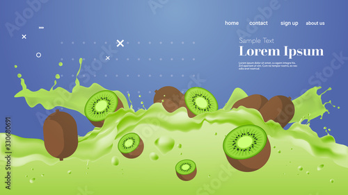 fresh green kiwi juice liquid splash realistic splashes healthy fruits splashing waves horizontal copy space vector illustration