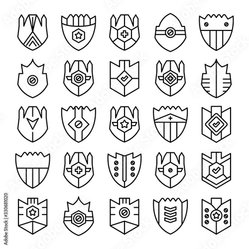 shield, badge and insignia icons set line design