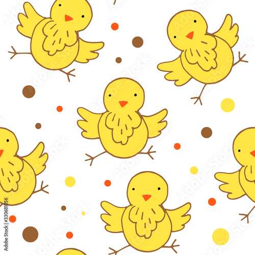 Seamless pattern with yellow chicks, easter holiday