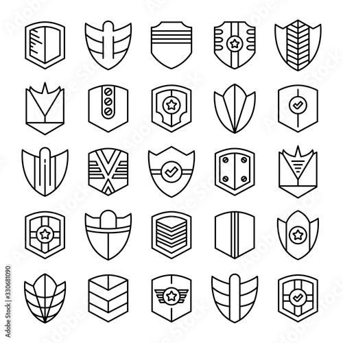 shield, badge and insignia icons set line design