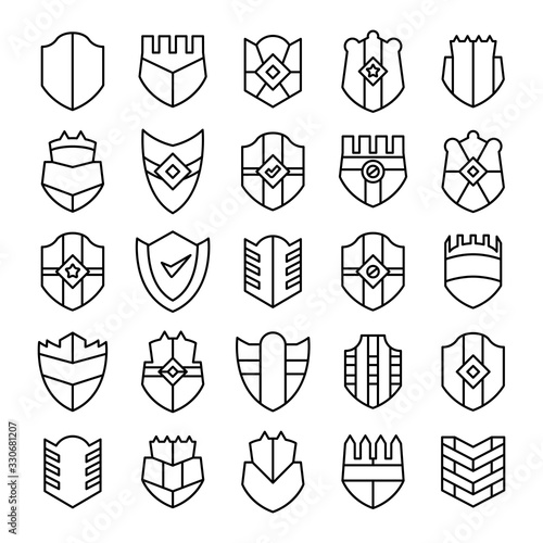 shield, badge and insignia icons set line design