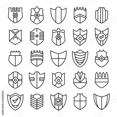 shield, badge and insignia icons set line design