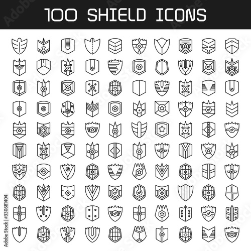 shield, badge and insignia icons set line design
