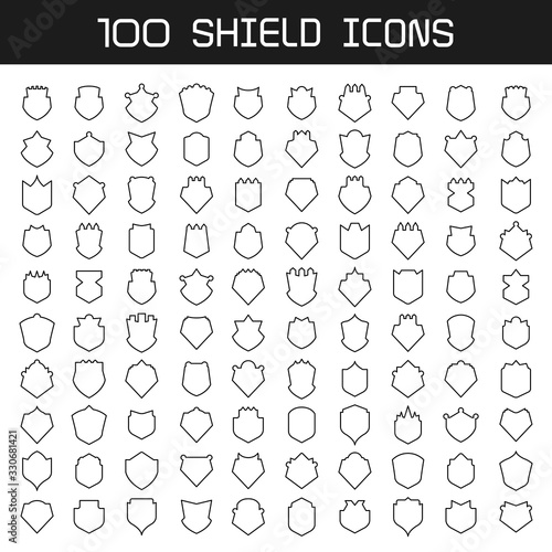 shield, badge and insignia icons set line design