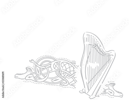 ケルト、アイルランド、楽器がテーマのイラスト背景素材