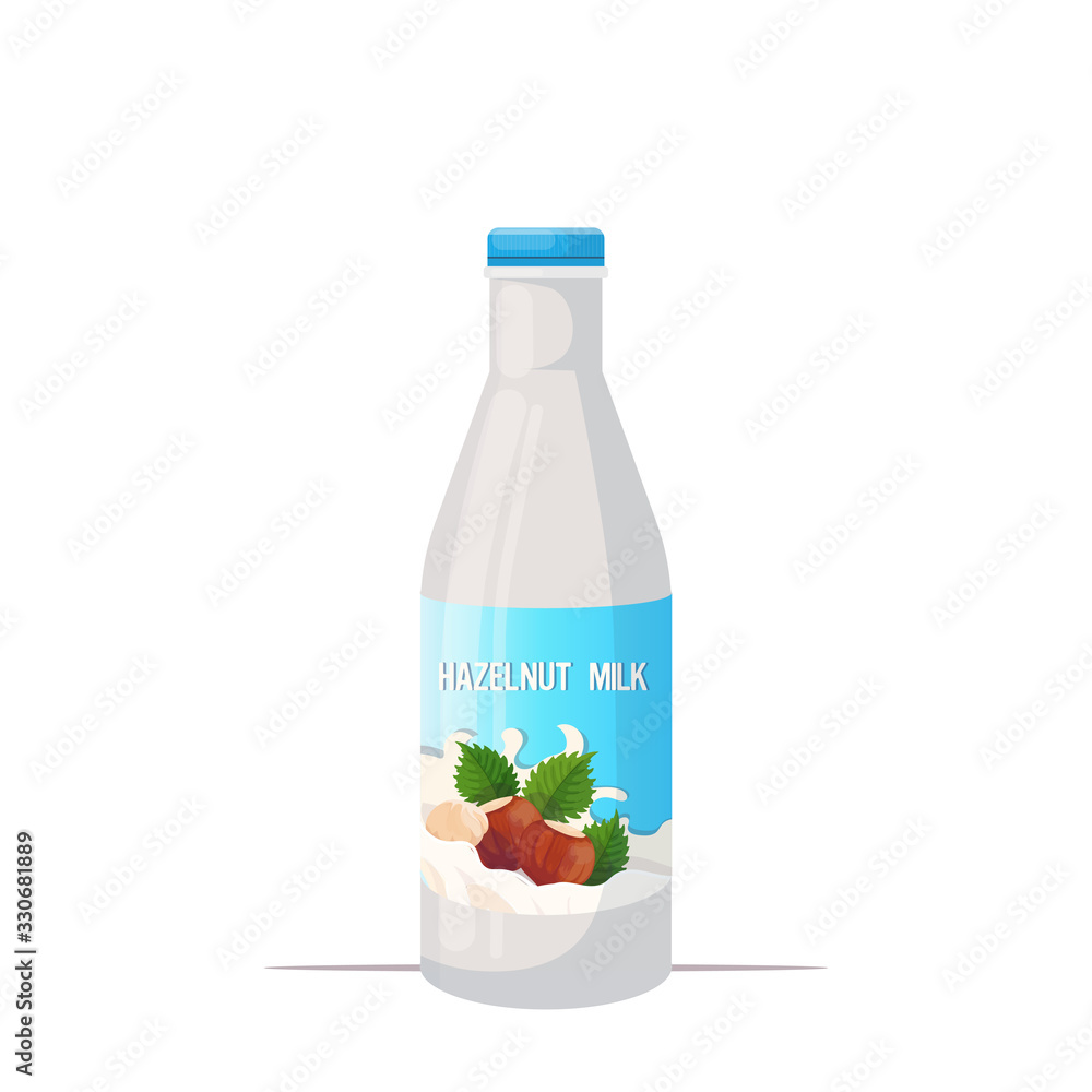 vegan hazelnut plant based milk glass bottle organic dairy free natural raw vegan milk healthy cow beverage alternative isolated vector illustration vegan hazelnut plant based milk glass bottle organic dairy free natural raw vegan milk healthy cow beverage alternative isolated vector illustration