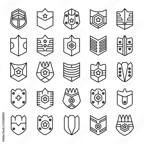 shield, badge and insignia icons set line design
