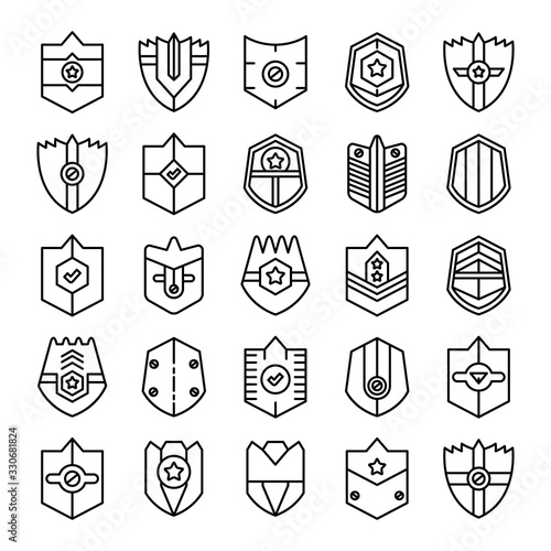 shield, badge and insignia icons set line design