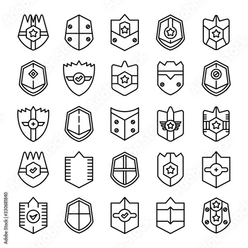 shield, badge and insignia icons set line design