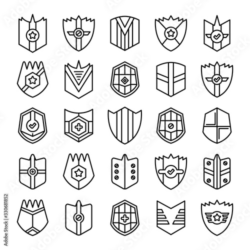 shield, badge and insignia icons set line design