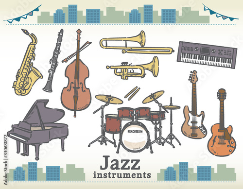ジャズ音楽の楽器イラスト素材セット
