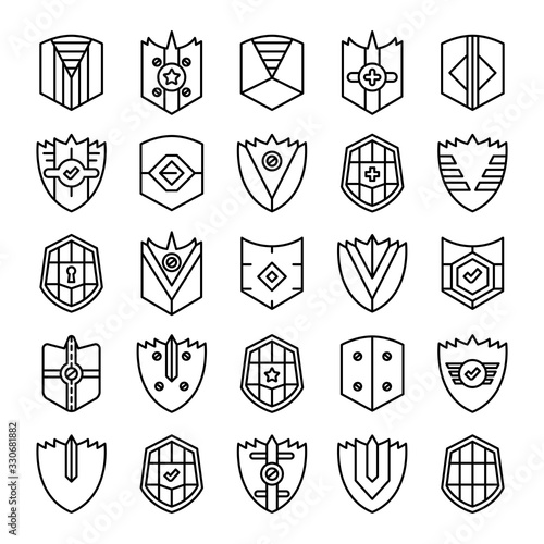 shield, badge and insignia icons set line design