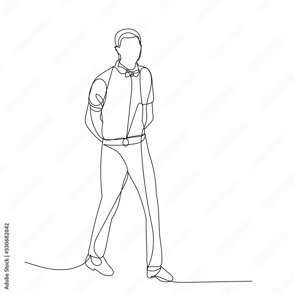 vector, isolated, one line drawing of a man walking, sketch