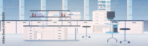 modern lab interior empty no people chemical laboratory with furniture horizontal vector illustration
