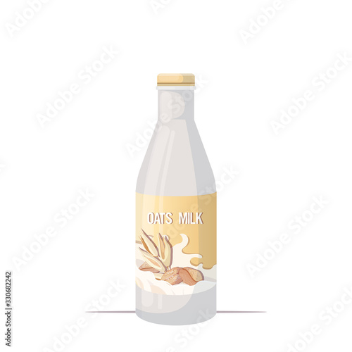 vegan oats plant based milk glass bottle organic dairy free natural raw vegan milk healthy cow beverage alternative isolated vector illustration