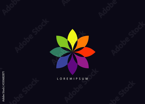 leaf circle full colors logo, Beauty finance logo. Isolated rainbow flower vector