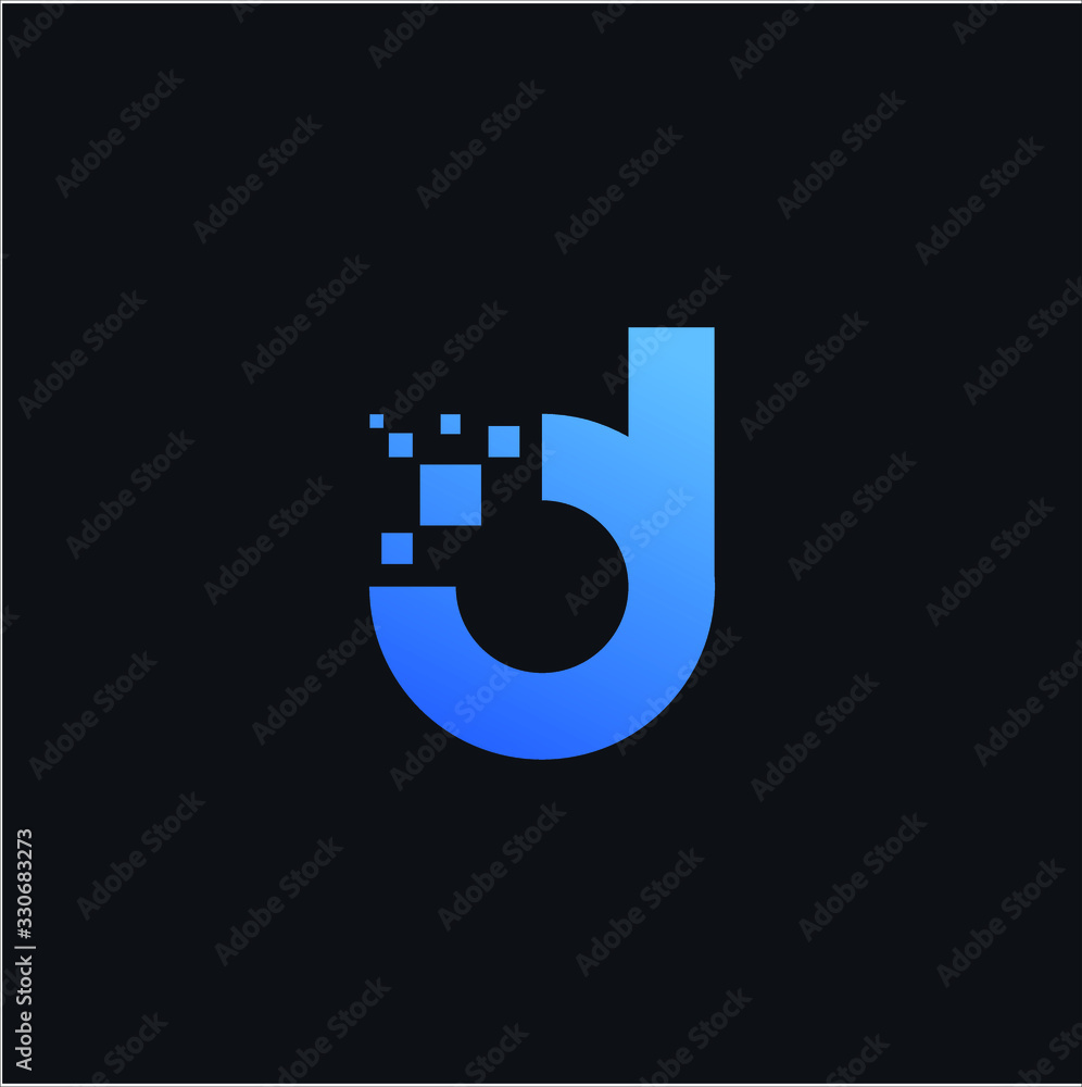 Letter D pixel design blue color. Technology and digital logotype vector concept Letter D pixel design blue color. Technology and digital logotype vector concept
