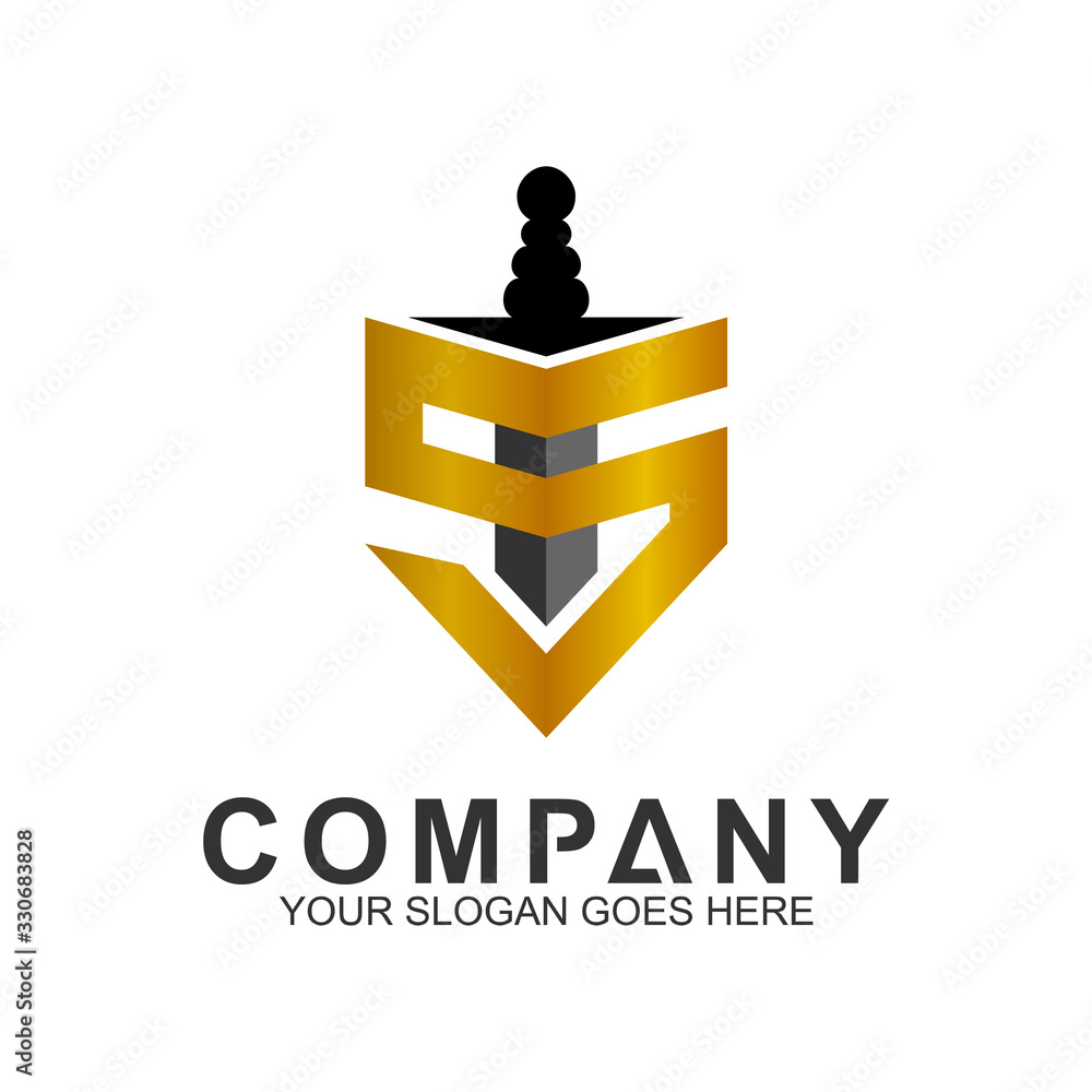 shield letter S logo with sword, abstract S for shield logo, sport