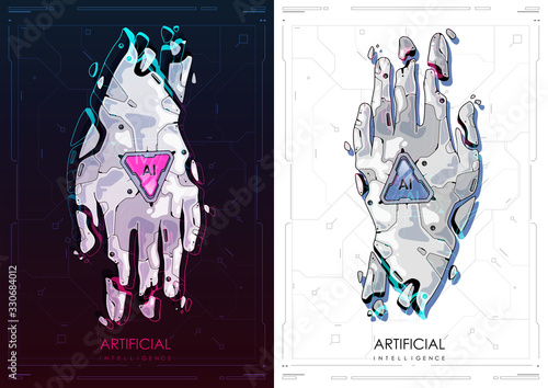 Concept futuristic Ai business illustration. Robotic Hand, Artificial Intelligence Concept. Modern Vector Illustration.