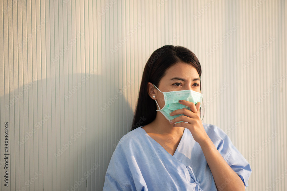 Asian patient woman wearing mask protect virus from sickness in hospital Asian patient woman wearing mask protect virus from sickness in hospital