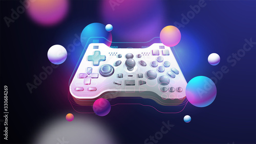 joystick with many buttons, gamepad art illustration. Creative vector layout for web and print.