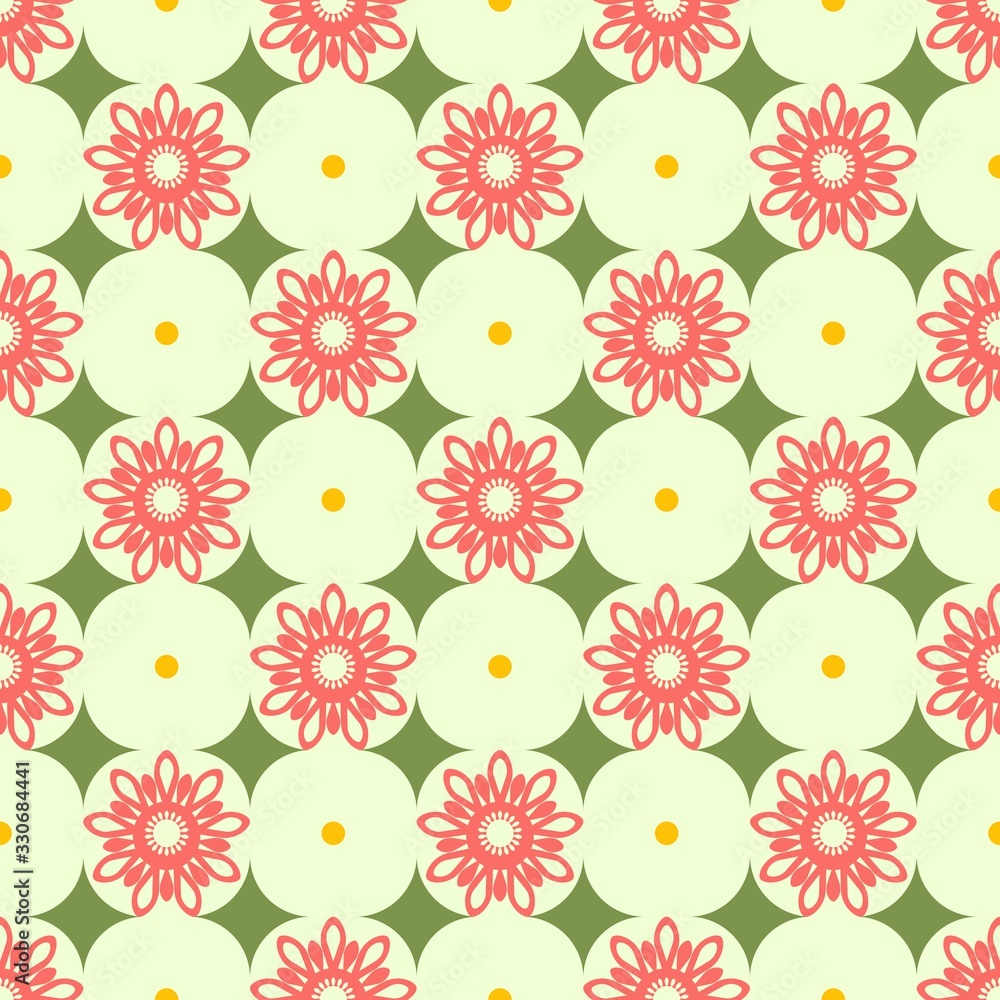 Spring floral pattern colleciton. Pink, yellow and green pattern elements in vector seamless pattern tiles. 