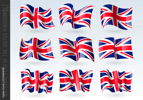 3D Waving flag of United Kingdom Great Britain . Vector illustration. Isolated on white background. Design element
