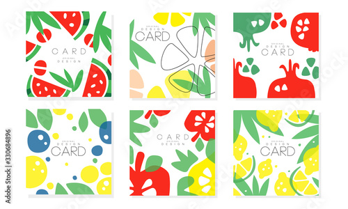 Collection of Cards with Juicy Fruits Pattern  Healthy Food Design Element Vector Illustration