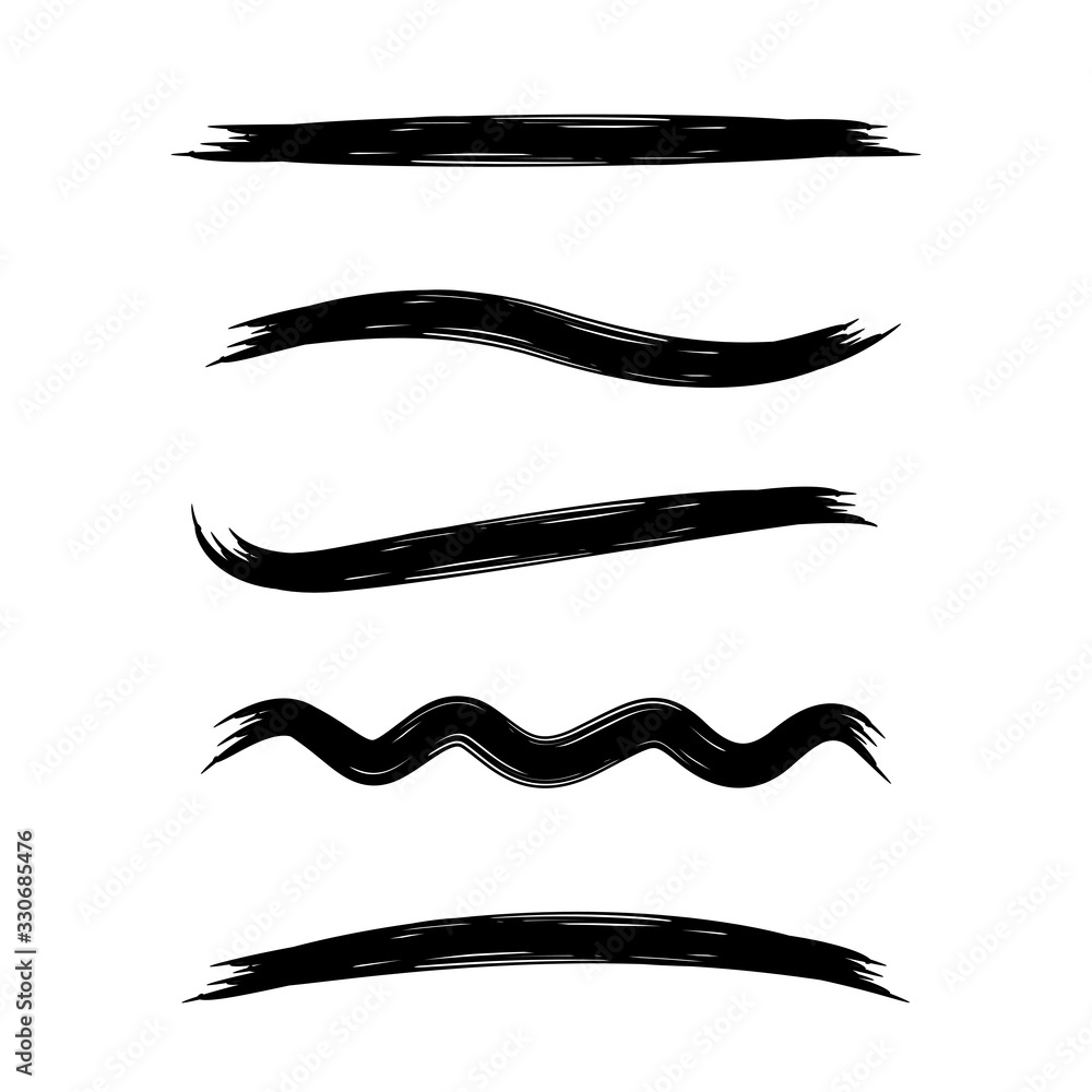 black brush stroke line vector set black brush stroke line vector set