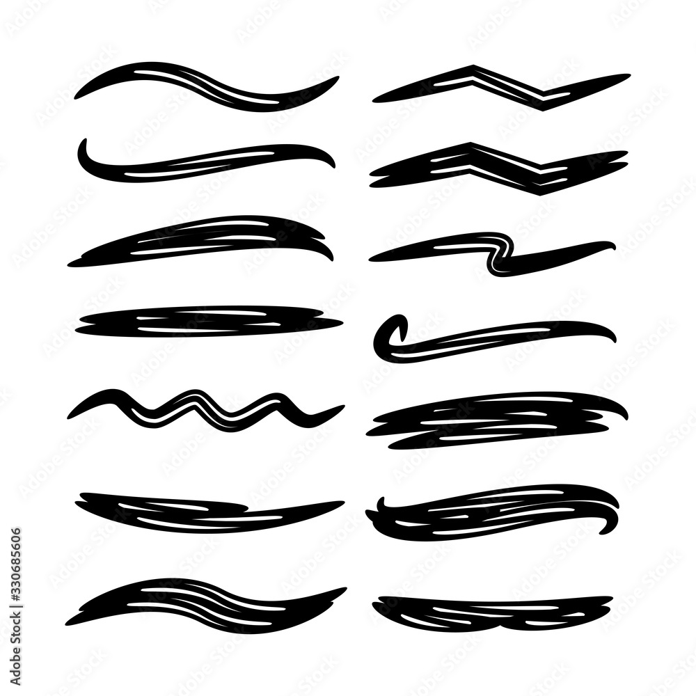 black brush stroke line vector set black brush stroke line vector set