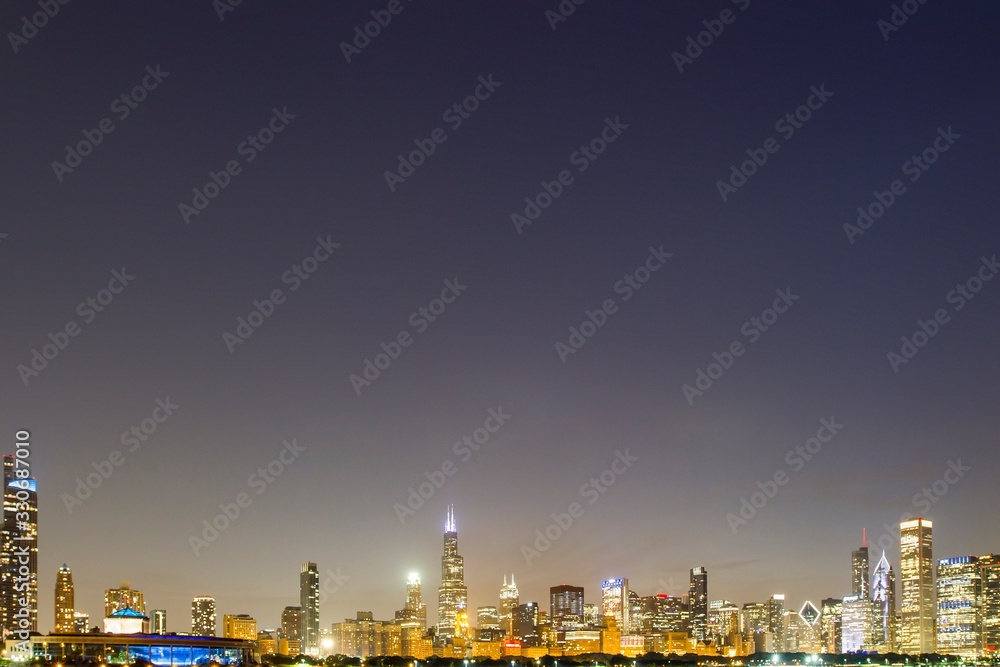 Beautiful view of Chicago skyline at night, Illinois, USA