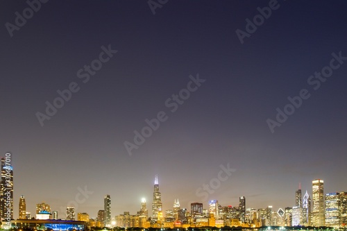 Beautiful view of Chicago skyline at night  Illinois  USA