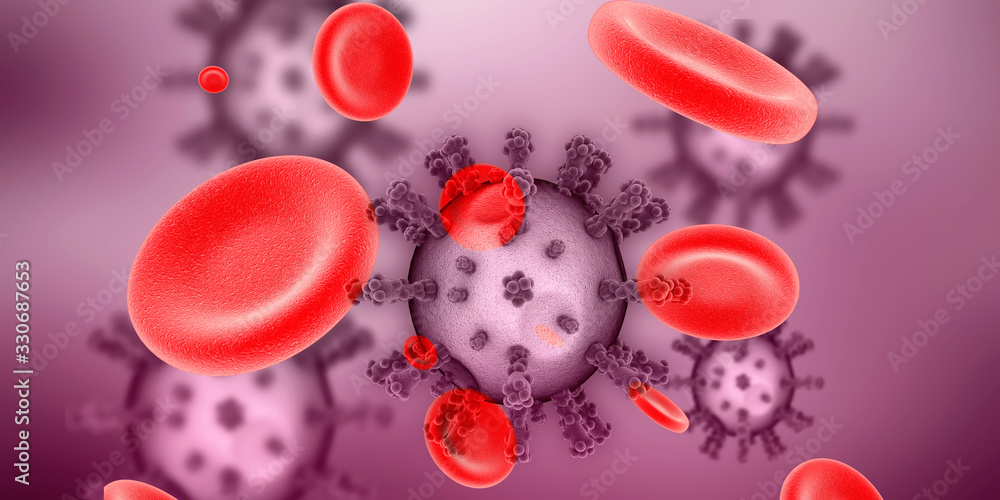 3d render Corona virus disease COVID-19. Microscopic view of a infectious virus 3d render Corona virus disease COVID-19. Microscopic view of a infectious virus
