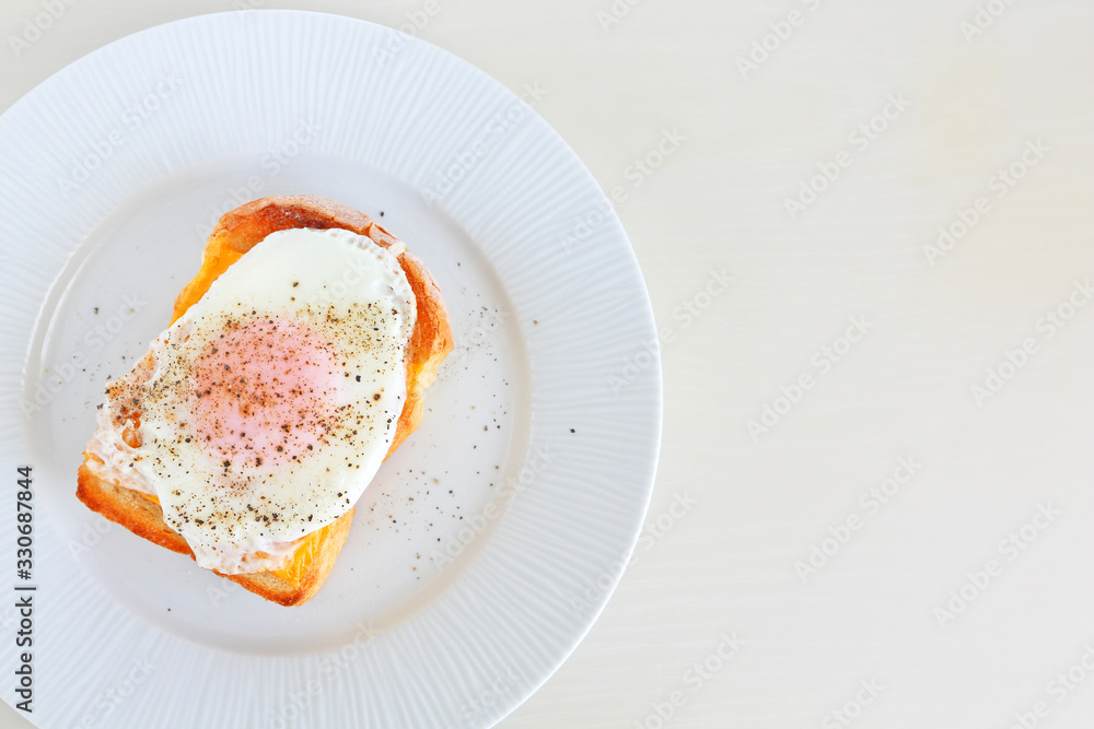 Simple egg cheese toast , There is copy space. Simple egg cheese toast , There is copy space.