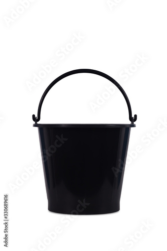 Black bucket with handle isolated on white background