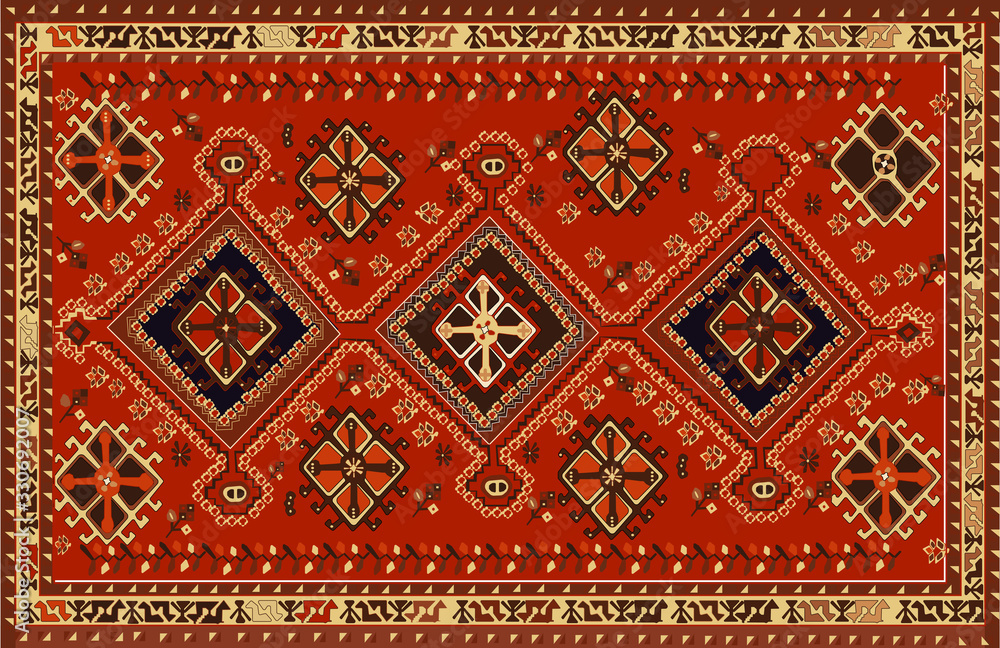 Fototapeta premium Illustrated Persian carpet original design, tribal texture. 