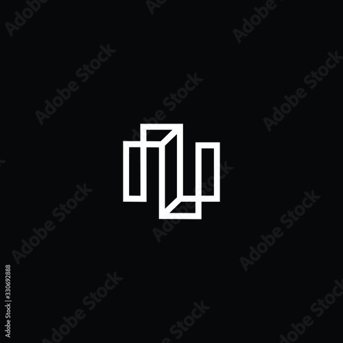 Minimal elegant monogram art logo. Outstanding professional trendy awesome artistic 3D N NN NU UN initial based Alphabet icon logo. Premium Business logo White color on black background