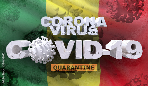 Coronavirus disease COVID-19 infection concept on waving national flag of Senegal. Waved highly detailed close-up 3D render. photo