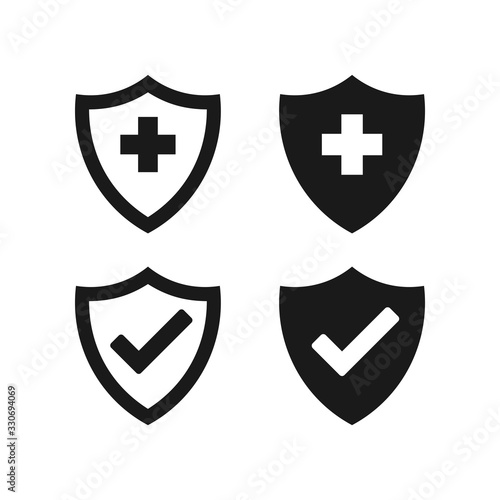 Hygienic shield protecting from virus, germs and bacteria. Web security shield vector icons collection on white background.