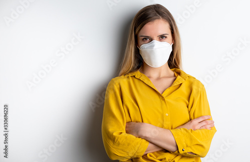 Virus mask woman wearing face protection in prevention for coronavirus