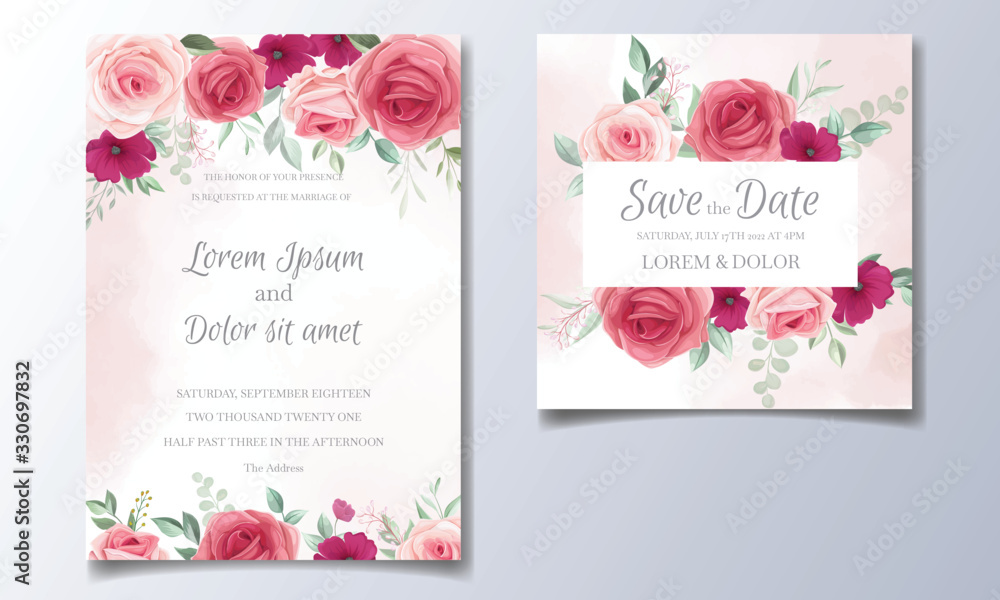 Beautiful floral frame wedding invitation card template