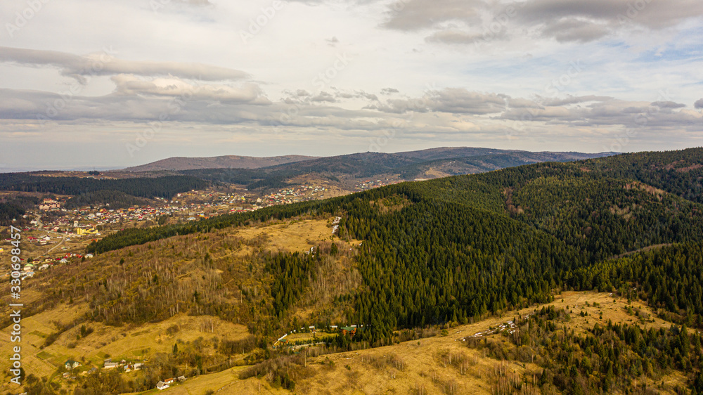 view of the mountains and nature of Ukraine Carpathians and forests with trees
