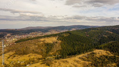 view of the mountains and nature of Ukraine Carpathians and forests with trees © Anton Viunik